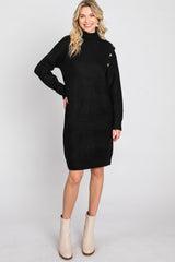 Black Mock Neck Button Shoulder Maternity Sweater Dress