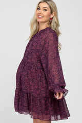 Purple Floral Chiffon Tiered Maternity Dress