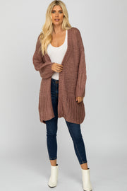 Mauve Open Knit Cardigan Sweater