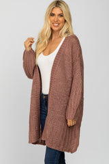 Mauve Open Knit Cardigan Sweater