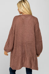 Mauve Open Knit Cardigan Sweater