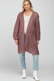 Mauve Open Knit Maternity Cardigan Sweater