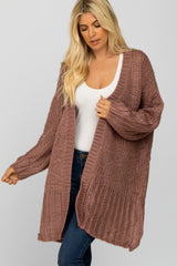 Mauve Open Knit Cardigan Sweater