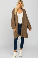 Taupe Open Knit Maternity Cardigan Sweater