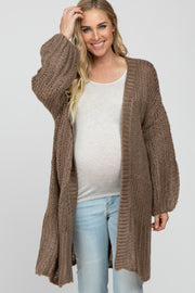 Taupe Open Knit Maternity Cardigan Sweater