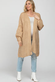 Beige Open Knit Maternity Cardigan Sweater