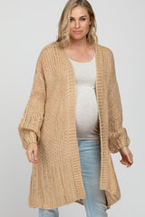 Beige Open Knit Maternity Cardigan Sweater