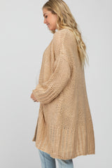 Beige Open Knit Maternity Cardigan Sweater