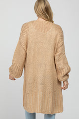 Beige Open Knit Maternity Cardigan Sweater