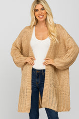 Beige Open Knit Maternity Cardigan Sweater