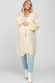 Cream Open Knit Maternity Cardigan Sweater