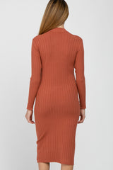 Rust Knit Mock Neck Maternity Midi Dress