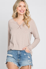 Taupe Contrast Stitched Long Sleeve Top