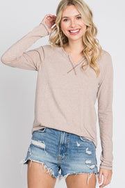 Taupe Contrast Stitched Long Sleeve Top