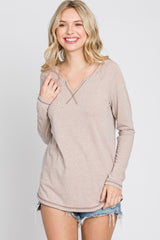 Taupe Contrast Stitched Long Sleeve Top