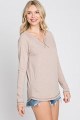 Taupe Contrast Stitched Long Sleeve Top