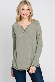 Light Olive Contrast Stitched Long Sleeve Top