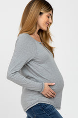 Grey Contrast Stitched Long Sleeve Maternity Top