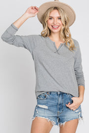 Grey Contrast Stitched Long Sleeve Top