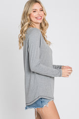 Grey Contrast Stitched Long Sleeve Top