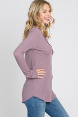 Purple Waffle Knit Button Accent Top