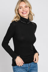 Black Thermal Knit Turtle Neck Top