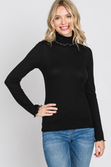 Black Thermal Knit Turtle Neck Top