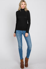 Black Thermal Knit Turtle Neck Top