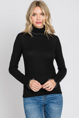 Black Thermal Knit Turtle Neck Top