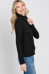 Black Thermal Knit Turtle Neck Top