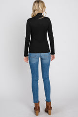 Black Thermal Knit Turtle Neck Top