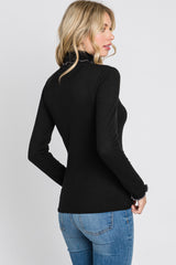 Black Thermal Knit Turtle Neck Top