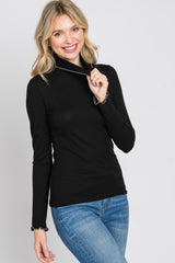 Black Thermal Knit Turtle Neck Top