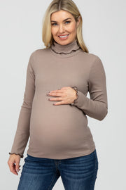 Mocha Thermal Knit Turtle Neck Maternity Top