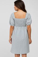 Blue Gingham Front Tie Maternity Dress