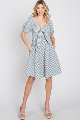 Blue Gingham Front Tie Maternity Dress