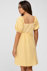 Yellow Gingham Front Tie Maternity Dress