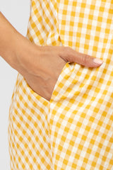 Yellow Gingham Front Tie Maternity Dress