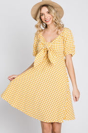 Yellow Gingham Front Tie Dress