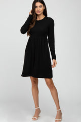 Black Ribbed Knit Long Sleeve Dress