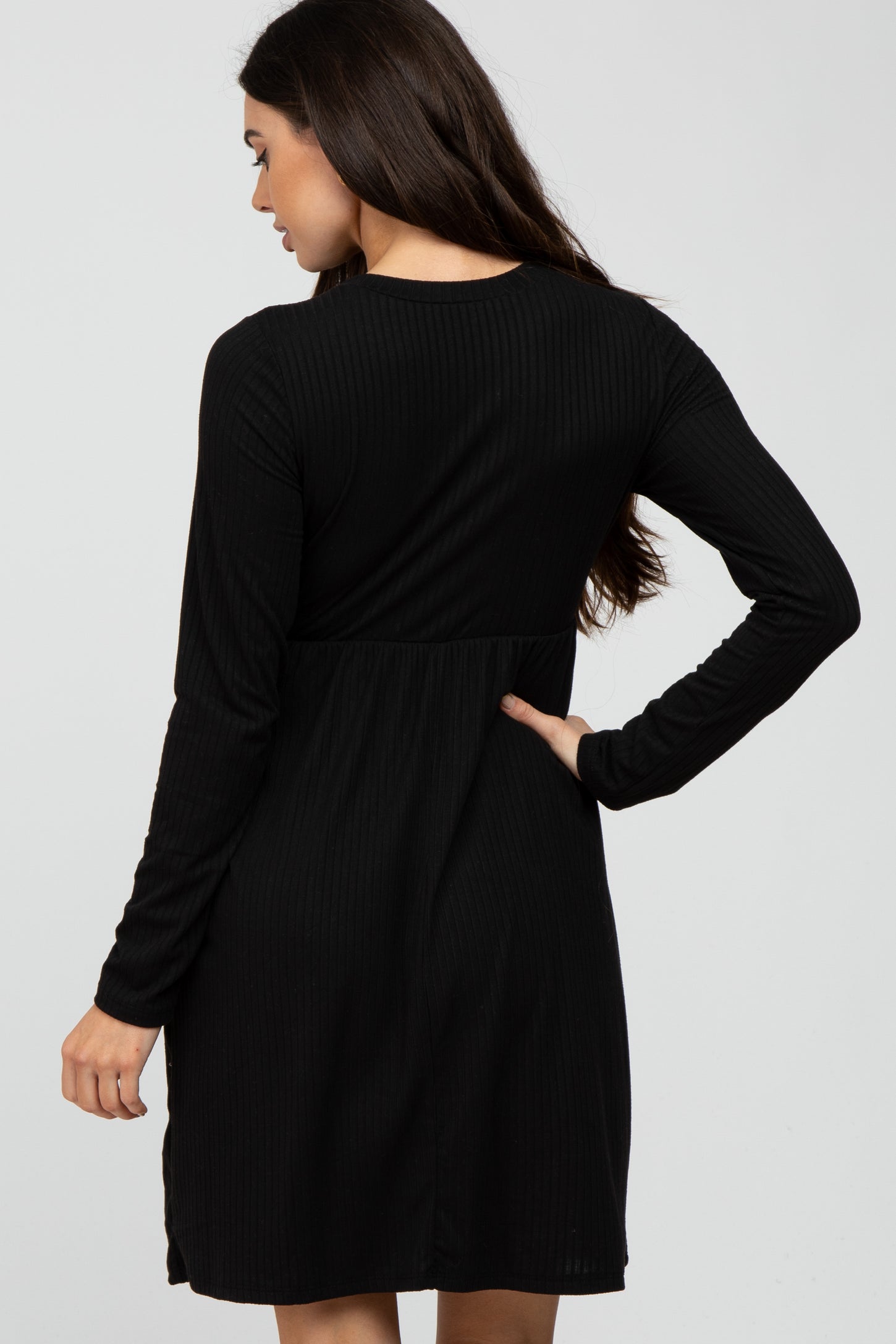 Black Ribbed Knit Long Sleeve Dress – PinkBlush