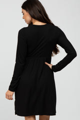 Black Ribbed Knit Long Sleeve Dress