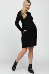 Black Ribbed Knit Long Sleeve Maternity Dress