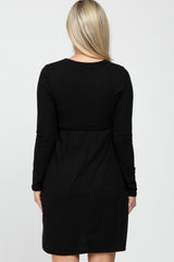 Black Ribbed Knit Long Sleeve Maternity Dress