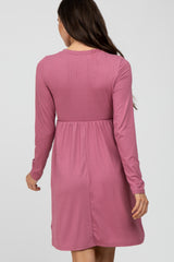 Mauve Ribbed Knit Long Sleeve Dress