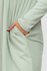 Mint Ribbed Knit Long Sleeve Dress