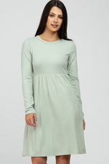 Mint Ribbed Knit Long Sleeve Dress