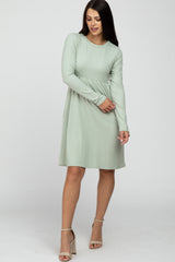 Mint Ribbed Knit Long Sleeve Dress