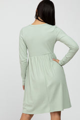 Mint Ribbed Knit Long Sleeve Dress