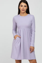 Lavender Ribbed Knit Long Sleeve Maternity Dress